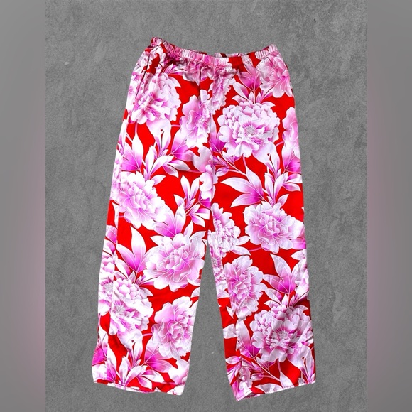 sofia by sofia vergara Pants - Sofía Intimates Floral Satin  Red and Pink summer Resort Wear Sleepwear Pants L